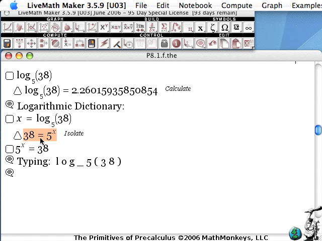 video screenshot exponential logarithm function livemath